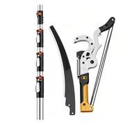 Ébrancheur télescopique, scie SK5 et Coupe-Arbres 5-7 m | Tête de taille 2-en-1, dents de scie à 3 côtés, poulie à corde et perche télescopique en aluminium(7m)