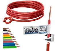 EBROM Câble conducteur flexible - Câble en PVC - Fil de câblage - Toron H05V-K 0,75 mm² (0,75 mm²) - Couleur : rouge - Plusieurs longueurs au choix, de 10 m à 100 m - Longueur sélectionnée : 20 m