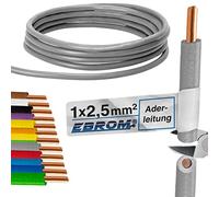 EBROM - Câble conducteur monofil de 10 mètres - Fil unique - Câble de câblage rigide - Câble en PVC - H07V-U 2,5 mm² - 2,5 mm² - 2,5 mm² - Couleur : gris - Cuivre plein 99,9 % cuivre OFC - Longueur :