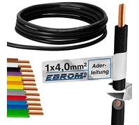 EBROM - Câble conducteur monofil de 10 mètres - Fil unique - Câble de câblage rigide - Câble en PVC - H07V-U 4 mm² - 4 mm² - 4 mm² - Couleur : noir - Cuivre plein 99,9 % cuivre OFC - Longueur : 10 m