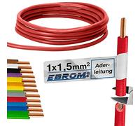 EBROM - Câble conducteur monofil de 20 m - Fil unique - Câble de câblage rigide - Câble en PVC - H07V-U 1,5 mm² - 1,5 mm² - 1,5 mm² - Couleur : rouge - Cuivre plein 99,9 % cuivre OFC - Longueur : 20 m