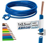 EBROM - Câble conducteur multibrins de 10 mètres - Fil unique - Câble de câblage flexible - Câble en PVC - H07V-K 2,5 mm² - 2,5 mm² - 2,5 mm² - Couleur : bleu foncé - Cuivre plein 99,9 % cuivre OFC -