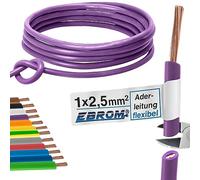 EBROM - Câble conducteur multibrins de 10 mètres - Fil unique - Câble de câblage flexible - Câble en PVC - H07V-K 2,5 mm² - 2,5 mm² - 2,5 mm² - Couleur : violet - Cuivre plein 99,9 % cuivre OFC -
