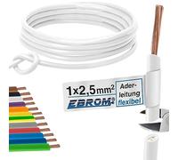 EBROM - Câble conducteur multibrins de 10 mètres - Fil unique - Câble de câblage flexible - Câble en PVC - H07V-K 2,5 mm² - 2,5 mm² - 2,5 mm² - Couleur : blanc - Cuivre plein 99,9 % cuivre OFC -