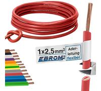 EBROM - Câble conducteur multibrins de 20 mètres - Fil unique - Câble de câblage flexible - Câble en PVC - H07V-K 2,5 mm² - 2,5 mm² - 2,5 mm² - Couleur : rouge - Cuivre plein 99,9 % cuivre OFC -