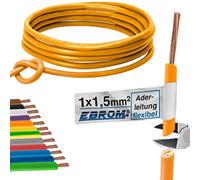 EBROM - Câble conducteur multibrins de 25 m - Fil unique - Câble de câblage flexible - Câble en PVC - H07V-K 1,5 mm² - 1,5 mm² - 1,5 mm² - Couleur : orange - Cuivre plein 99,9 % cuivre OFC - Longueur