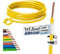 EBROM - Câble conducteur multibrins de 30 mètres - Fil unique - Câble de câblage flexible - Câble en PVC - H07V-K 1,5 mm² - 1,5 mm² - 1,5 mm² - Couleur : jaune - Cuivre plein 99,9 % cuivre OFC