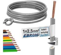 EBROM - Câble conducteur multibrins de 30 mètres - Fil unique - Câble de câblage flexible - Câble en PVC - H07V-K 2,5 mm² - 2,5 mm² - 2,5 mm² - Couleur : gris - Cuivre plein 99,9 % cuivre OFC -