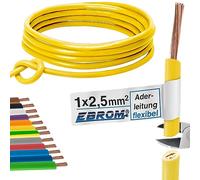 EBROM - Câble conducteur multifils de 5 mètres - Fil unique - Câble de câblage flexible - Câble en PVC - H07V-K 2,5 mm² - 2,5 mm² - 2,5 mm² - Couleur : jaune - Cuivre plein 99,9 % cuivre OFC -