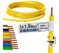 EBROM Câble conducteur rigide en PVC - H07V-U 1,5 mm² - 1,5 mm² - 1,5 mm² - Couleur : jaune - Plusieurs longueurs au choix de 10 m à 100 m - Longueur sélectionnée : 30 m