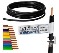 EBROM Câble conducteur rigide H07V-U 1,5 mm² 1 x 1,5 mm² - Rigide - Plusieurs couleurs au choix (noir) - Câble de câblage en anneaux de 100 m, 1,5 mm² - Votre choix de couleur : noir