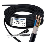 EBROM Câble d'alimentation NYY-J 3 x 10mm² - Câble de terre NYY-J 3 x 10mm² - Noir - Vendu mètre exact au mètre, incréments de 5m à partir de 5m