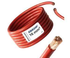 EBROM - Câble de batterie de 5 mètres - Câble plus - Rouge - 16 mm² - 16 mm² - 16 mm² - Câble d'alimentation en cuivre plein 99,9 % OFC - Votre longueur : 5 mètres