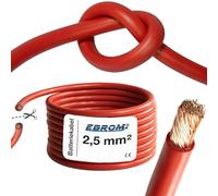 EBROM Câble de batterie hautement flexible Hi-Flex (Hi Flex) 2,5mm² - Vendu au mètre en ROUGE - très flexible - Manchon en PVC (70 ± 5 Shore) 99,9% cuivre OFC 2,5 mm² - comme câble de démarrage, câble