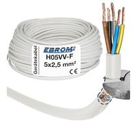 EBROM Câble de raccordement de cuisinière H05VV-F 5G2,5 mm² - 5 x 2,5 mm² - Blanc - 3 m