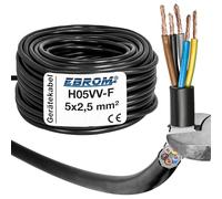 EBROM Câble de raccordement pour cuisinière - H05VV-F 5 x 2,5 mm² - Noir - Pour cuisinière électrique, appareils de cuisson et chauffages - VDE 0281 - 20 m