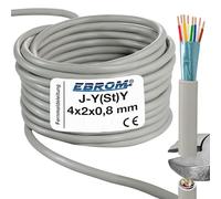 EBROM - Câble de télécommunications J-Y(St) Y 4 x 2 x 0,8 - Gris - RNIS - Câble de télécommunication - Câble téléphonique - Câble téléphonique - Cuivre plein 99,9 % OFC - Votre longueur : 10 m