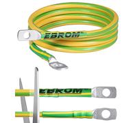 EBROM Câble de terre H07V-K 16 mm² Vert/jaune 3 m + cosses de câble œillet M8 (8 mm) et M10 (10 mm) - Fabriqué en Allemagne - 16 mm2 compatible avec les machines à terre croixer.
