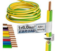 EBROM Câble de terre rigide H07V-U 6 mm² (1 x 6 mm²) vert/jaune (gnge) - Disponible en plusieurs longueurs - à partir de 5 mètres à 150 m - Votre longueur : 5 m