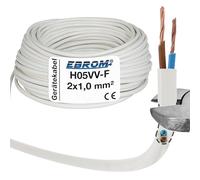 EBROM Câble de tuyau en plastique rond, câble, câble d'alimentation, câble d'appareil H05VV-F 2 x 1,0 mm², couleur : blanc, nombreuses longueurs par incréments de 5 mètres à 200 m 2 x 1 mm², votre