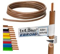 EBROM - Câble Électrique Conducteur Monofil de 10 mètres - Fil Unique - Câble de Câblage Rigide - Câble en PVC - H07V-U 4 mm² - Couleur : Marron - Cuivre Plein 99,9 % Cuivre OFC - Longueur : 10 m
