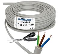 Ebrom Câble électrique sous gaine NYM-J 3 x 2,5 mm² Gris Vendu au mètre (par ex. 5 m, 10 m, 15 m, 18 m, 20 m, 25 m, 50 m, etc.)