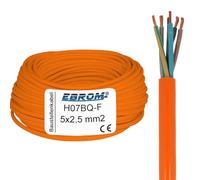 EBROM Câble PUR H07BQ-F 5 x 2,5 mm² (câble polyuréthane) - Flexible - Très robuste - À partir de 5 m par incréments de 1 mètre jusqu'à 250 mètres - Câble en polyuréthane 5G2,5 mm² - Longueur : 6 m