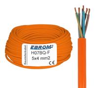 EBROM Câble PUR H07BQ-F 5 x 4 mm² (câble polyuréthane) - Flexible - Très robuste - À partir de 5 m par incréments de 1 mètre jusqu'à 250 m - Câble en polyuréthane 5G4 mm² - Longueur : 6 m