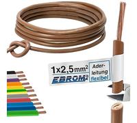 EBROM Câble simple flexible H07V-K 2,5 mm² - Couleur : marron - 15 m | Disponible de 5 à 100 m - 2,5 mm² - brin, fil de commutation, câble simple, câble en PVC, câble de câblage