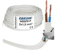 EBROM Câble souple en plastique rond, câble électrique, câble de courant, câble de connexion, câble d'appareil H05VV-F 2x1,5 mm² - Couleur : blanc - Plusieurs longueurs par pas de 5 mètres jusqu'à 200