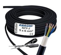 EBROM Câble souterrain NYY-J 5 x 6 mm² - Câble d'alimentation haute tension - Câble souterrain en PVC - Noir - Vendu au mètre près - Sélection par incréments de 1 mètre, plusieurs longueurs - NYY-J 5