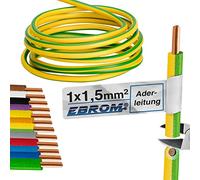 EBROM H07V-U Câble conducteur rigide - Câble en PVC - Câble de câblage - H07V-U 1,5 mm² - 1,5 mm² - Couleur : vert jaune, plusieurs longueurs au choix, de 10 m à 100 m - Longueur sélectionnée : 20 m