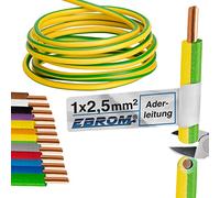 EBROM H07V-U Câble conducteur rigide - Câble en PVC - Câble de câblage - H07V-U 2,5 mm² - 2,5 mm² - Couleur : vert jaune - Plusieurs longueurs au choix, de 10 m à 100 mètres - Longueur sélectionnée :
