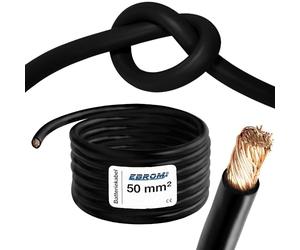 EBROM HI-FLEX Câble de batterie très flexible de 2 m - Câble de masse - Noir - 50 mm² - 50 mm² - 50 mm² - Câble d'alimentation en cuivre plein 99,9 % OFC - Votre longueur : 2 m