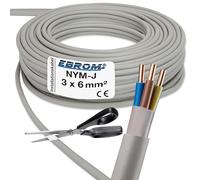 EBROM NYM-J 3 x 6 mm² - Câble gainé - Câble d'installation - Câble pour pièces humides - Gris - Sélection par incréments de 1 mètre - Vendu au mètre exact - Votre choix : NYM-J 3 x 6 mm², longueur