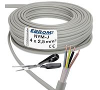 EBROM NYM-J 4 x 2,5 mm² - Câble gainé - Câble d'installation - Câble pour pièces humides - Gris - Sélection par incréments de 1 mètre - Vendu au mètre exact - Votre sélection : NYM-J 4 x 2,5 mm² 50