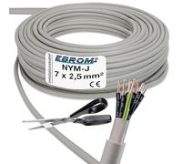 EBROM NYM-J 7 x 2,5 mm² - Câble gainé - Câble d'installation - Câble pour pièces humides - Gris - Sélection par incréments de 1 mètre - Vendu au mètre exact - Votre choix : NYM-J 7 x 2,5 mm2, longueur