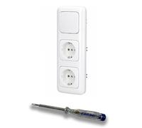 EBROM SET IDEE: Busch Jäger 2020US Lot de 2 interrupteurs à bouton-poussoir avec mécanisme à ressort + 2 prises 20EUC-214 ReflexSi Blanc alpin + testeur de phase EBROM pour montage