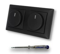EBROM SET IDEE: Busch Jäger 6523U-102 Lot de 2 variateurs d'intensité LED rotatifs en BalanceSi noir mat -915 + testeur de phase EBROM pour le montage des appareils