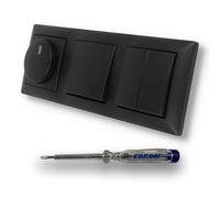 EBROM SET IDEE: Busch Jäger 6523U-102 Variateur LED rotatif + bouton poussoir 2020 US + interrupteur série 2000/5 US in Balance Si noir mat avec testeur de phase EBROM pour montage d'appareils