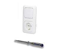 EBROM SET IDEE: Busch Jäger Interrupteur à bascule 2000/6US ON/OUS + prise 20EUCKS-214 Protection de contact accrue ReflexSi Blanc alpin + Testeur de phase EBROM pour montage