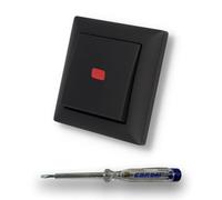 EBROM SET IDEE: Busch Jäger Interrupteur va-et-vient - S'illumine comme lumière de contrôle lorsque allumé ou éteint - 2000/6 USK - Avec BalanceSi -915 noir mat bascule + cadre + testeur de phase