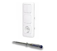 EBROM SET IDEE: Busch Jäger Kit avec interrupteur série 2000/5 US + bouton poussoir avec mécanisme à ressort 2020US + prise 20EUC-214 en ReflexSi blanc alpin brillant + testeur de phase EBROM pour