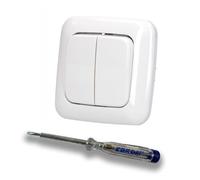 EBROM SET IDEE: Busch Jäger Kit avec interrupteur série 2000/5 US en ReflexSi blanc alpin brillant + testeur de phase EBROM pour montage