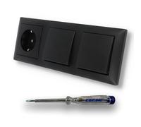 EBROM SET IDEE: Busch Jäger Lot de 2 boutons poussoir 2020 US + prise 20EUC-915 BalanceSi noir mat + testeur de phase EBROM pour montage des appareils