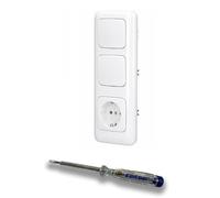 EBROM SET IDEE: Busch Jäger Lot de 2 interrupteurs à bouton-poussoir 2020US avec mécanisme à ressort + prise 20EUC-214 ReflexSi blanc alpin + testeur de phase EBROM pour montage