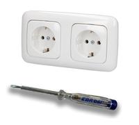 EBROM SET IDEE: Busch Jäger Lot de 2 prises 20EUC-214 en ReflexSi blanc alpin brillant + testeur de phase EBROM pour montage