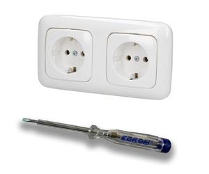 EBROM SET IDEE: Busch Jäger Lot de 2 prises 20EUC-214 en ReflexSi blanc alpin brillant + testeur de phase EBROM pour montage