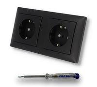 EBROM SET IDEE: Busch Jäger Lot de 2 prises 20EUCB-915 avec protection de contact accrue en BalanceSi noir mat -915 + testeur de phase EBROM pour montage des appareils