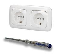 EBROM SET IDEE: Busch Jäger Lot de 2 prises 20EUCKS-214 avec protection de contact accrue en ReflexSi blanc alpin brillant + testeur de phase EBROM pour montage